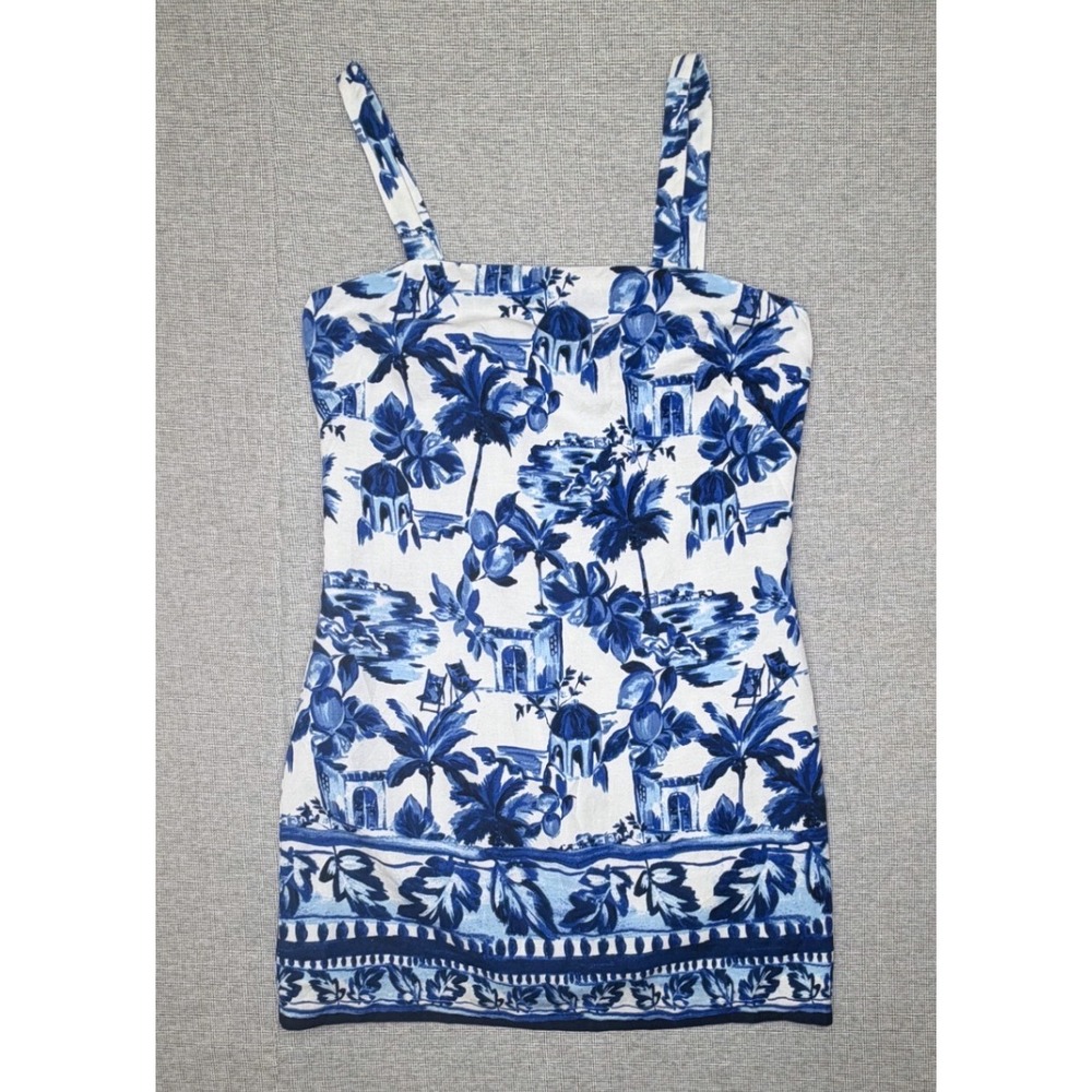 LOFT Corfu Weekend Mediterranean Toile Linen Blend Mini Dress Tik Tok Viral